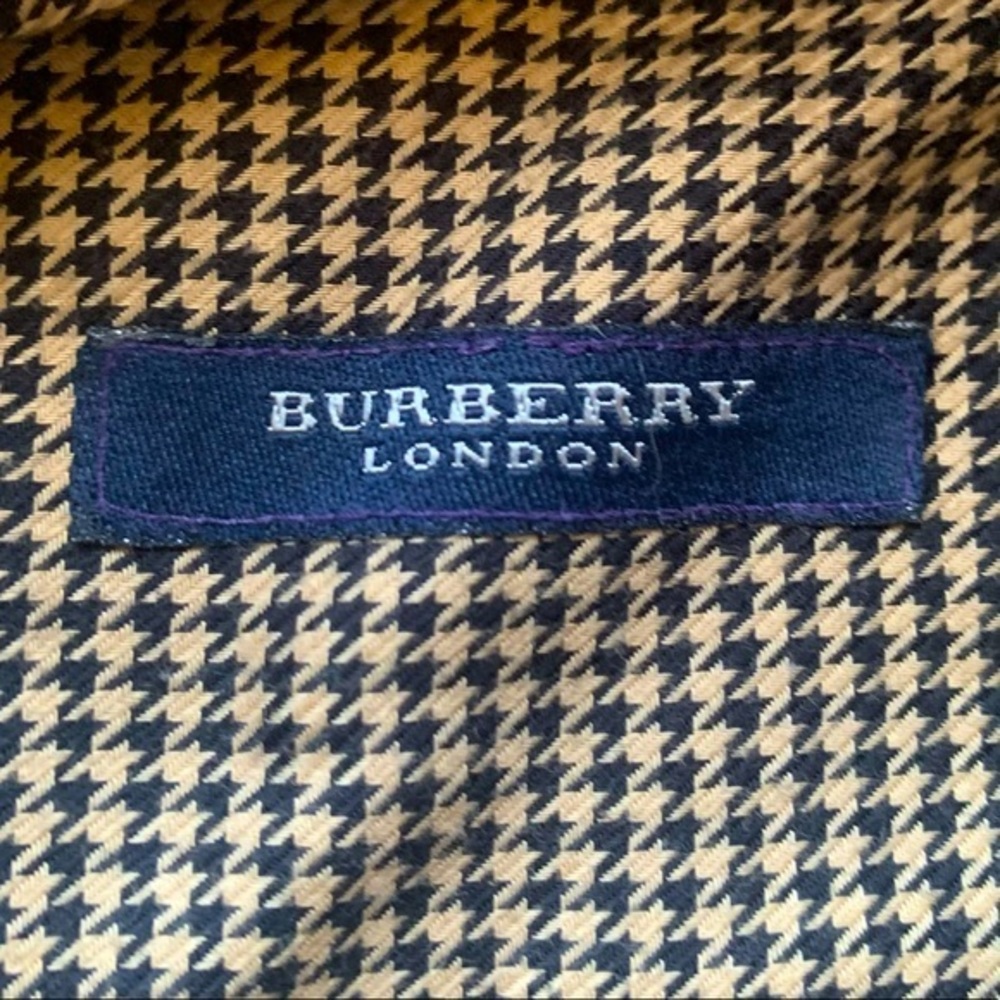 Burberry Mens Black & Tan Houndstooth Button Down Shirt - Large (C)